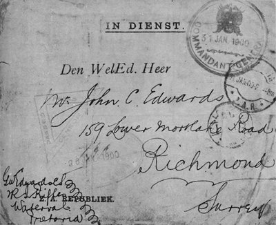Envelope addressed by Colour-Sergeant Edwards, 2nd Royal Irish Rifles, 1900 by Unbekannt