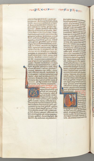 Zephaniah, historiated initial V, Zephaniah kneeling with a scroll, bust of God by Unbekannt