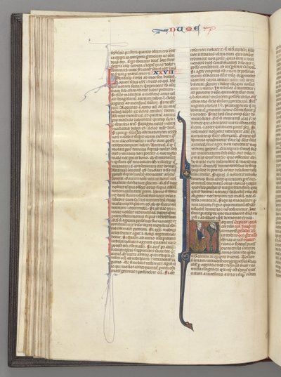 Fol. 46v, Numbers, historiated initial L, Moses with horns, kneeling before God, c. 1275-1300 by Unbekannt