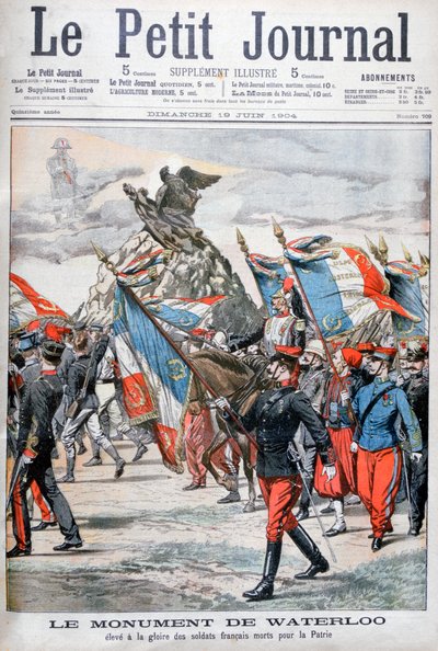 French troops parading past the monument to the battle of Waterloo by Unbekannt