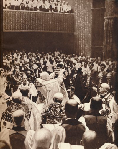 George VI is crowned with St. Edwards Crown on the day of his coronation by Unbekannt