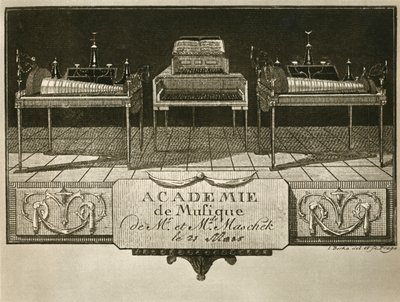 Glass Harmonicas and Keyboard Chimes, Engraving from the First Half of the Nineteenth Century by Unbekannt