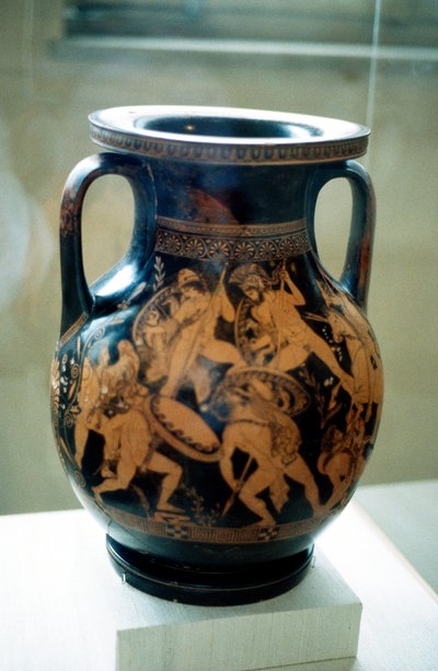 Greek Vase Decorated with Figures of Warriors Fighting by Unbekannt