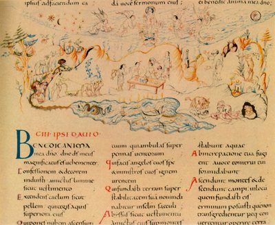 Illustration and part of the text of Psalm 103, c1000-1050 by Unbekannt