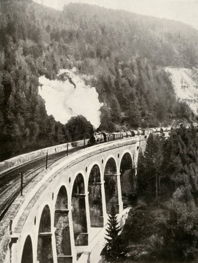 In the Semmering Valley, Austria. A good train crossing the curved Gamperl Viaduct by Unbekannt