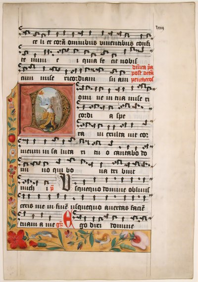 Initial D with King David, from a Cistercian Gradual, ca. 1524 by Unbekannt