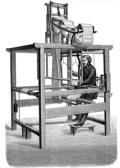 Jacquard Loom, with Swags of Punched Cards from which Pattern was Woven by Unbekannt