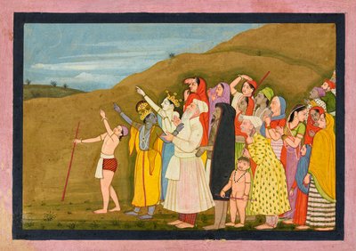 Krishna and his family admire a solar eclipse by Unbekannt