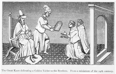Kublai Khan Gives a Golden Tablet Ensuring Safe Passage to Niccolo and Maffeo Polo by Unbekannt