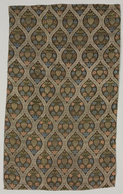 Lampas Fragment with Blossoms in Ogival Lattice by Unbekannt