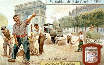 Laying a Macadam road surface and compacting it with a steam road roller, Paris, c1900 by Unbekannt