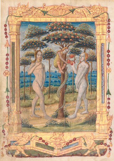 Leaf from a Book of Hours: Adam and Eve and the Fall of Man (recto) by Unbekannt