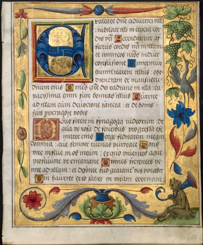 Leaf from a Psalter and Prayerbook: Initial E with Ornamental Border by Unbekannt