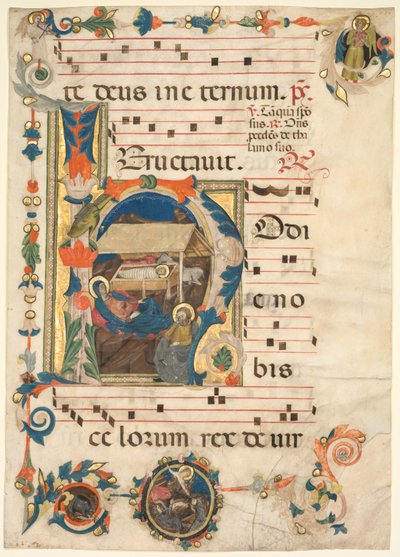 Leaf from an Antiphonary with Historiated Initial H with The Nativity by Unbekannt
