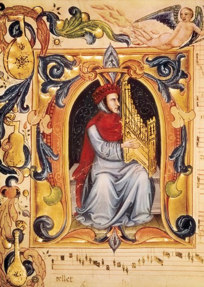 Lettrine with a Man and an Organ Beginning a Score from the Codex Squarcialupi (by Antonio Squarcialupi) by Unbekannt