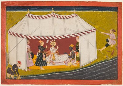 Madhava in a tent before a ruler, from a Madhavanala Kamakandala series by Unbekannt