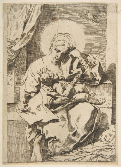 Madonna and Child with a bird, copy in reverse after Cantarini, ca. 1635-1636 or after by Unbekannt