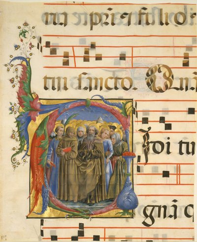 Manuscript Illumination with All Saints in an Initial V, from an Antiphonary, Italian by Unbekannt