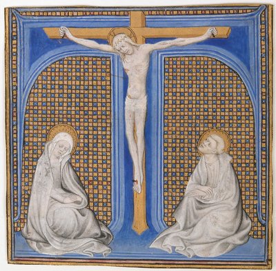 Manuscript Illumination with Crucifixion in an Initial T, from a Missal, French, ca. 1400 by Unbekannt