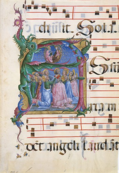 Manuscript Illumination with the Assumption of the Virgin in an Initial A, Italian, 1450-60 by Unbekannt