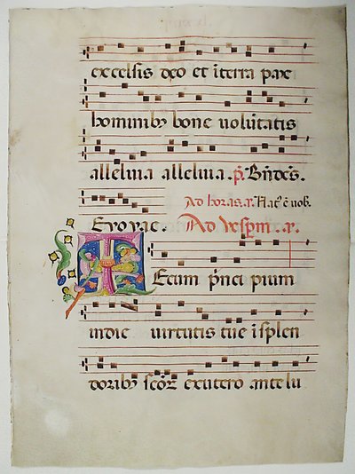 Manuscript Leaf with Initial T, from an Antiphonary, Italian by Unbekannt