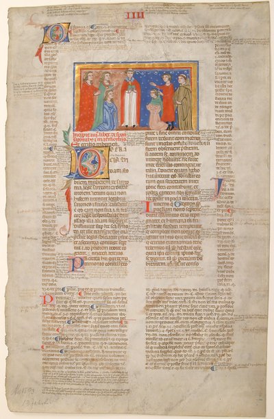 Manuscript Leaf with Marriage Scene, from Decretals of Gregory IX, ca. 1300 by Unbekannt