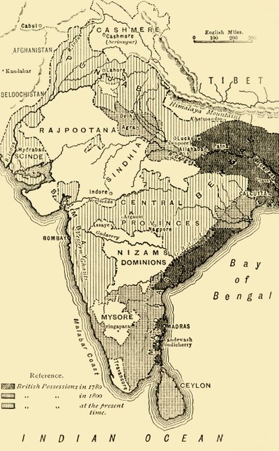 Map of India, Showing the British Possessions in 1780, 1800, and at the Present Time by Unbekannt