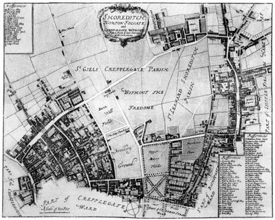 Map of Shoreditch, Norton Folgate and Cripplegate by Unbekannt