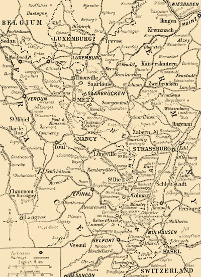 Map Showing the Border Between France and Germany, First World War, c1915, c1920 by Unbekannt