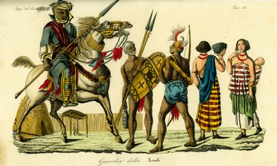 Mounted bodyguard to the Sheikh of Bornu along with Kanembu lancer and Munga archer, Kanem-Bornu Empire by Unbekannt