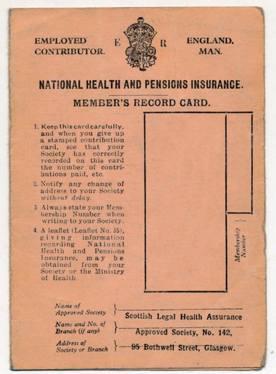 National Health and Pensions Insurance Card: Members Record Card by Unbekannt