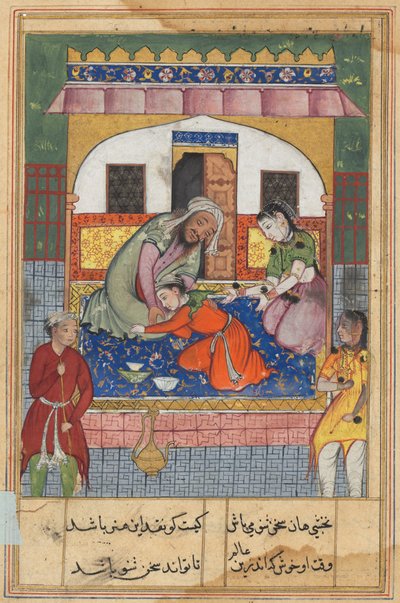 Page from Tales of a Parrot Tuti-nama: Forty-Second Night: Repenting His Conduct, c. 1560 by Unbekannt