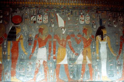 Pharaoh Horemheb with the goddess Isis and the god Horus, Ancient Egyptian by Unbekannt