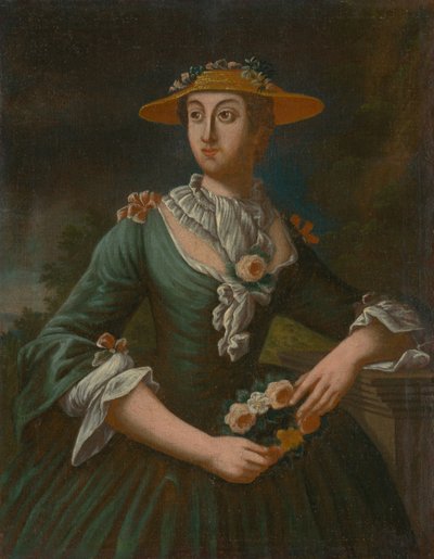 Portrait of a Woman in a Hat with Flowers by Unbekannt