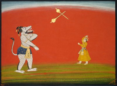 Pradyumna and Samvara Fight with Maces: Leaf from the Large Basohli Bhagavata Purana by Unbekannt