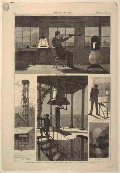 Print, Watch-tower, Corner of Spring and Varick Streets, New York, February 28, 1874 by Unbekannt