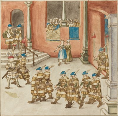 Procession of Knights Viewed by Ladies on a Balcony by Unbekannt