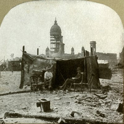 Refugee Camp Made of Scraps of Corrugated Sheet Iron Gathered from the Ruins, 1906 by Unbekannt