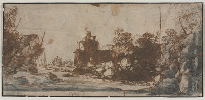 Rocky Inlet with Boats and Buildings by Unbekannt