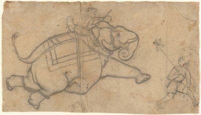 Running Elephant (recto), Practice Sheet of Elephant Sketches (verso) by Unbekannt