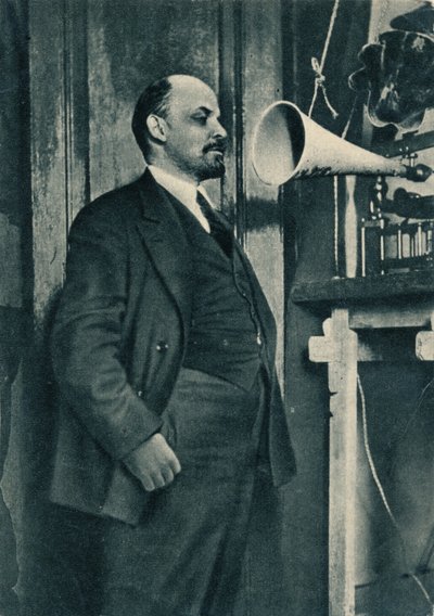 Russian Bolshevik Leader Vladimir Lenin at a Radio Recording in the Kremlin, Moscow, Russia, 1919 by Unbekannt