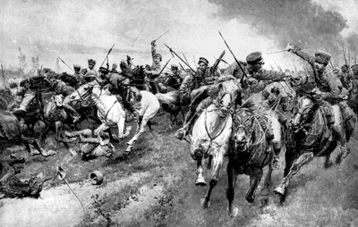 Russian Cossacks Attacking German Army, East Prussia, First World War, 1914 by Unbekannt