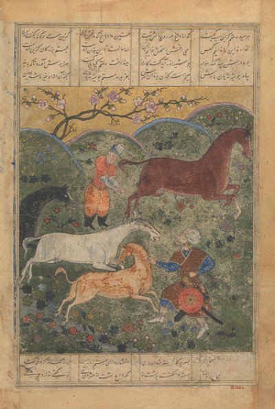 Rustam Captures the Horse Rakhsh, Folio from a Shahnama Book of Kings, late 15th century by Unbekannt