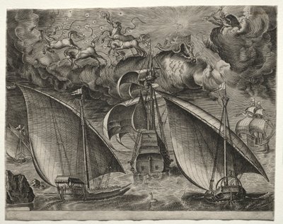 Sailing Vessels: Two Galleys Sailing Behind an Armed Three-Master with Phaeton by Unbekannt