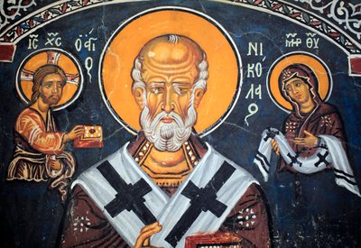 Saint Nicholas Surrounds Christ and Mary Byzantine Fresco by Unbekannt