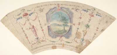 Semi-Circular Design with Grotesques and a Central Medallion containing a Landscape by Unbekannt