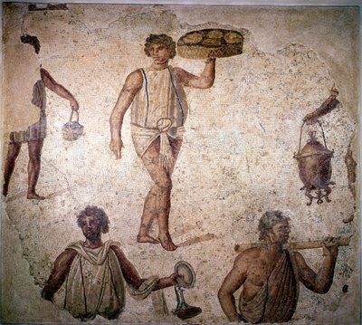 Servants or Slaves Making Preparations for a Feast, Mosaic, Carthage by Unbekannt