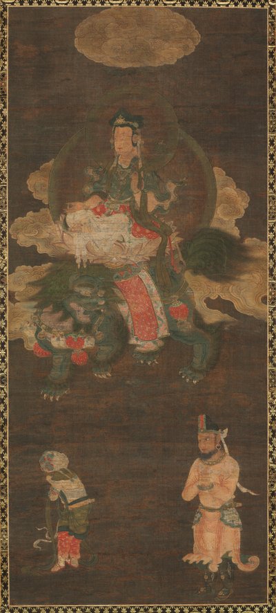 Shakyamuni Triad: Buddha Attended by Manjushri and Samantabhadra Bodhisattva with Lion, Late 1300s by Unbekannt