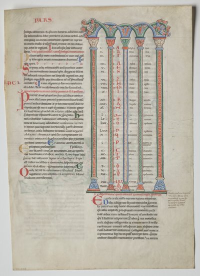 Single Leaf from a Decretum by Gratian: Quadruple Arcade with Concordance, c. 1160-1165 by Unbekannt
