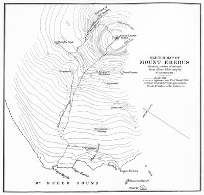 Sketch Map of Mount Erebus Showing Routes of Ascent, c1912 by Unbekannt